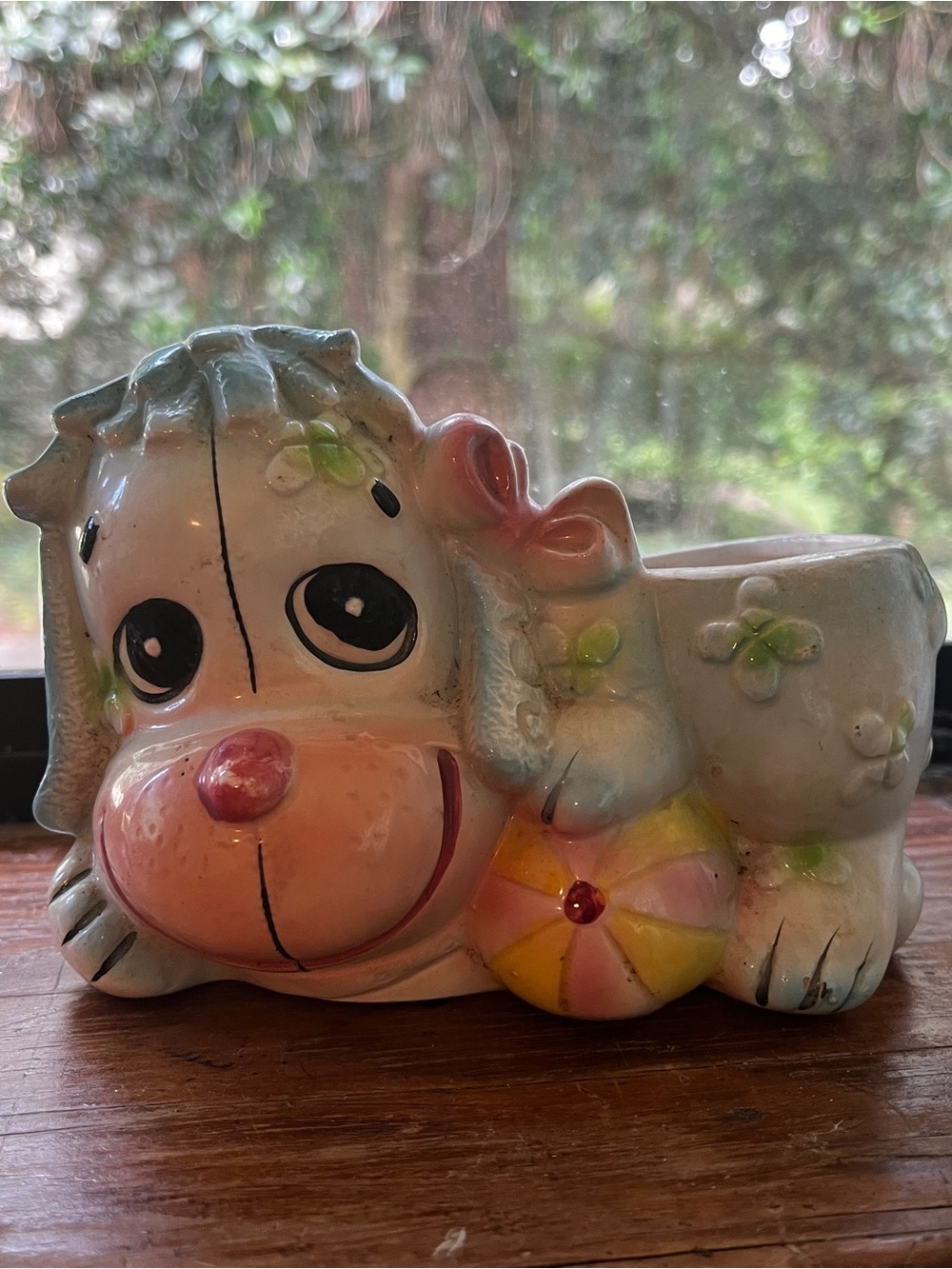 Vintage EO Brody Blue Puppy Dog Figurine Vase Planter Kitchy Multicolor MCM mid